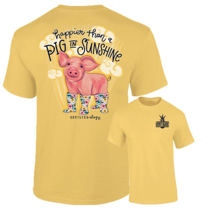 Short Sleeve Tee-Happier Than A Pig In Sunshine