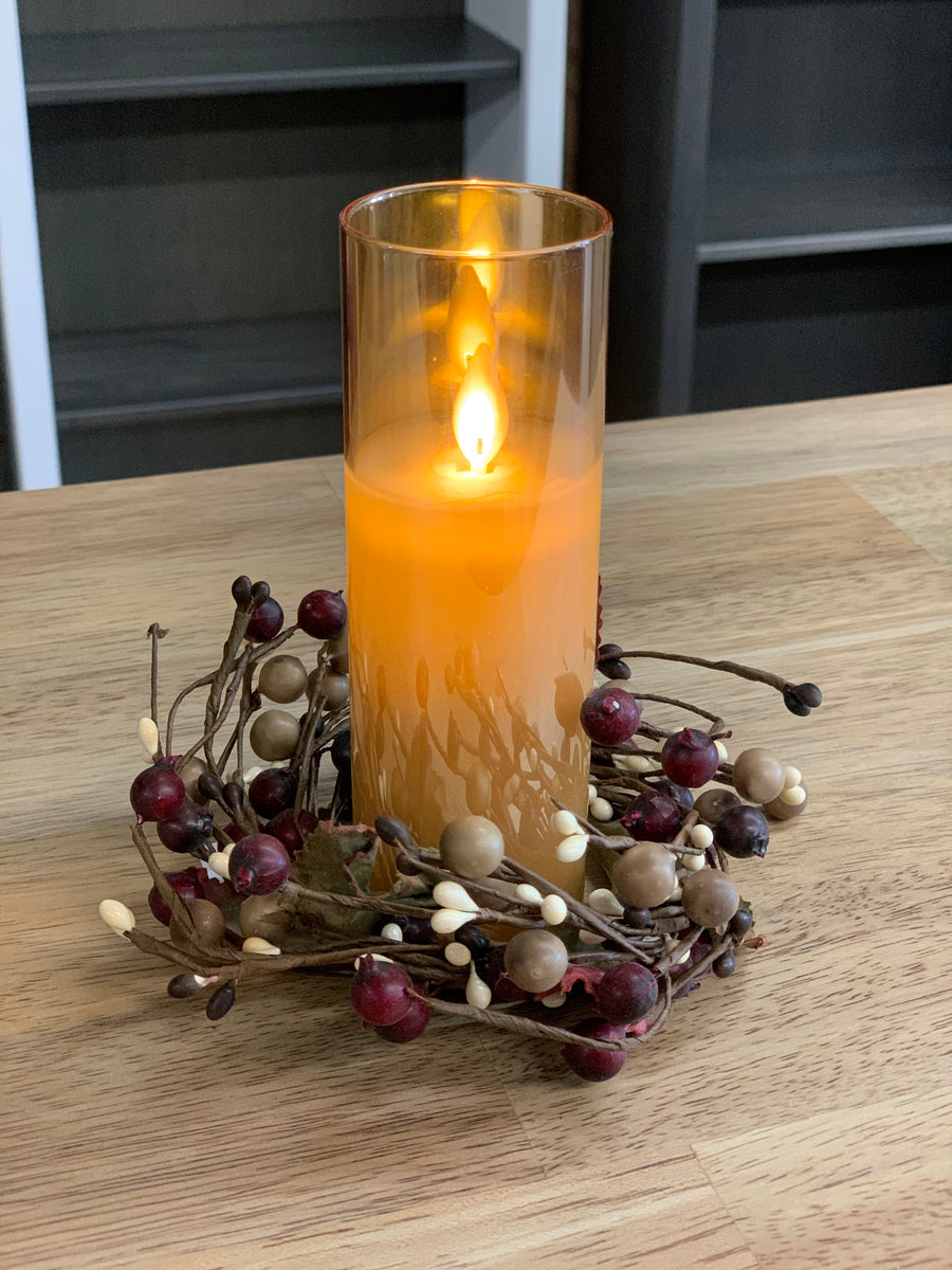 Slim Pillar Candle in Amber Glass Cylinder Kimco for the Home