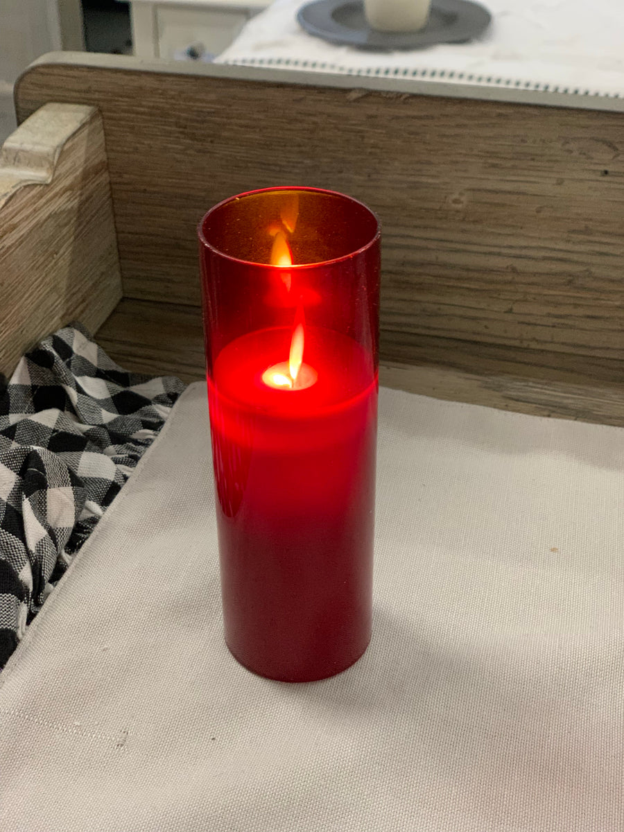 Slim Pillar Candle in Red Glass Cylinder Kimco for the Home
