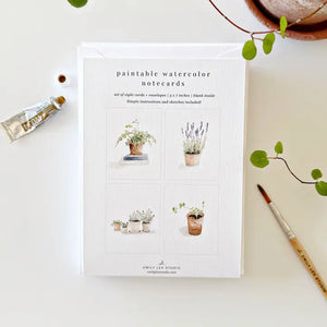 Watercolor Paintable Potted Plants Notecards