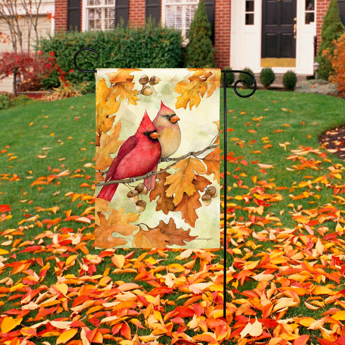 Garden Flag - Cardinals in Fall Oat Leaves