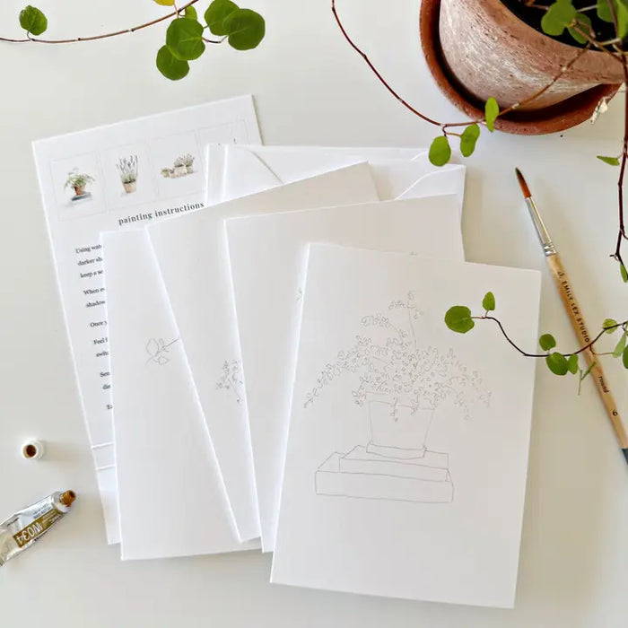 Watercolor Paintable Potted Plants Notecards