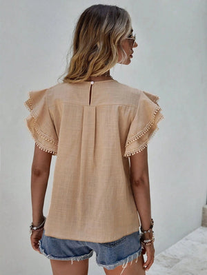 Khaki Ruffle Sleeve Blouse