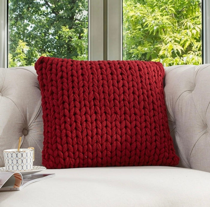 18" Chunky Knit Pillow - Red