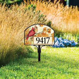Yard DeSign - Cardinals in Fall Oat Leaves