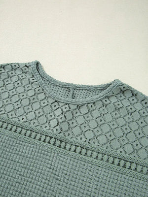 Mist Green Lace Patchwork Waffle Top