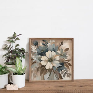 Blue and Tan Floral Display Wall Art