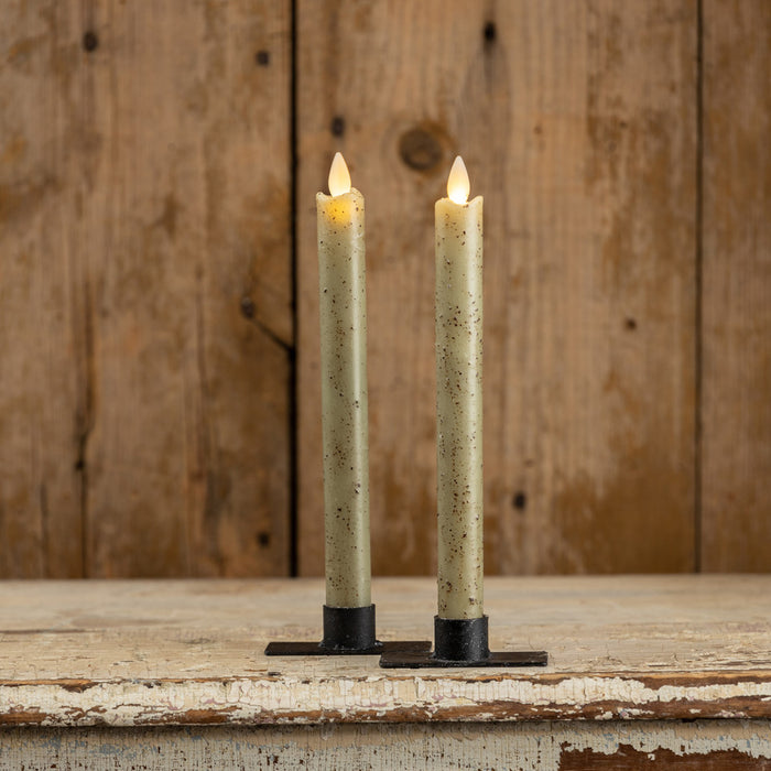 9.5" Moving Flame Green Taper Candle (Set 2)