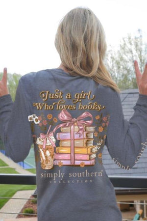 Simply Southern LS Tee - Books Charcoal Heather