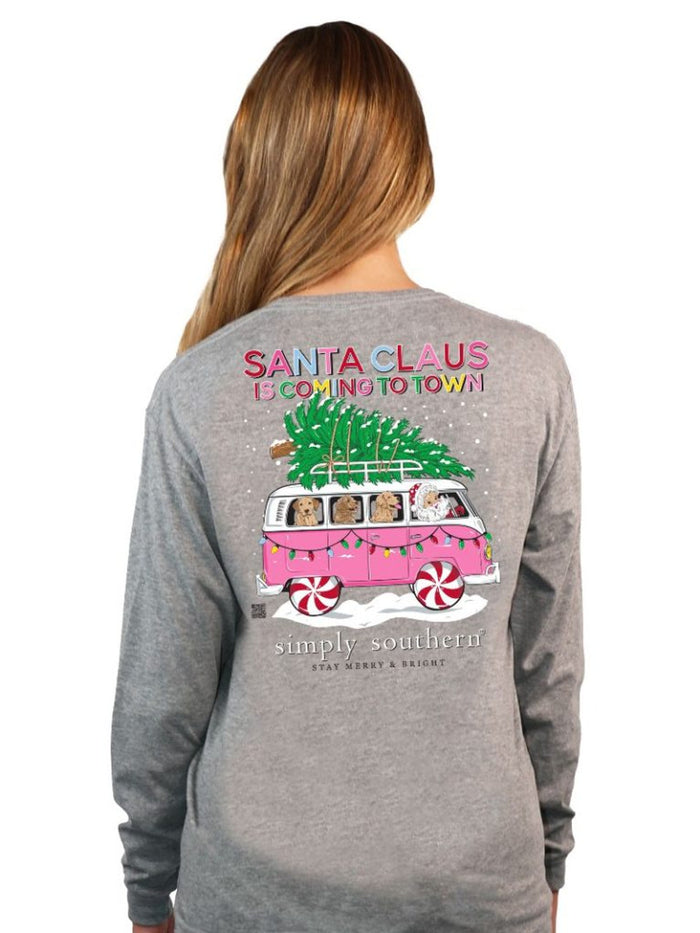 Simply Southern LS Tee - Santa Bus Heather Gray