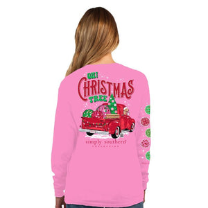 Simply Southern Youth LS Tee - XmasTruck-Flamingo