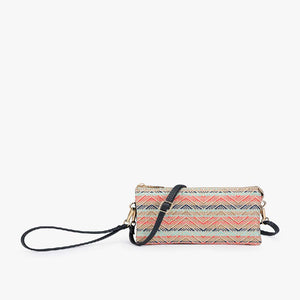 Riley Woven Straw 3 Compartment Crossbody/Wristlet - Mint & Navy