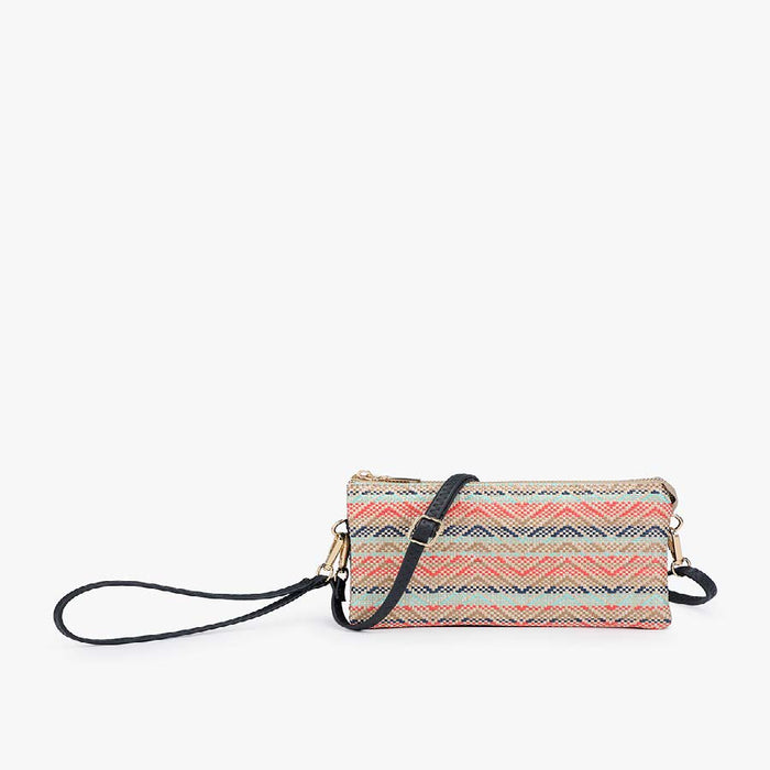Riley Woven Straw 3 Compartment Crossbody/Wristlet - Mint & Navy