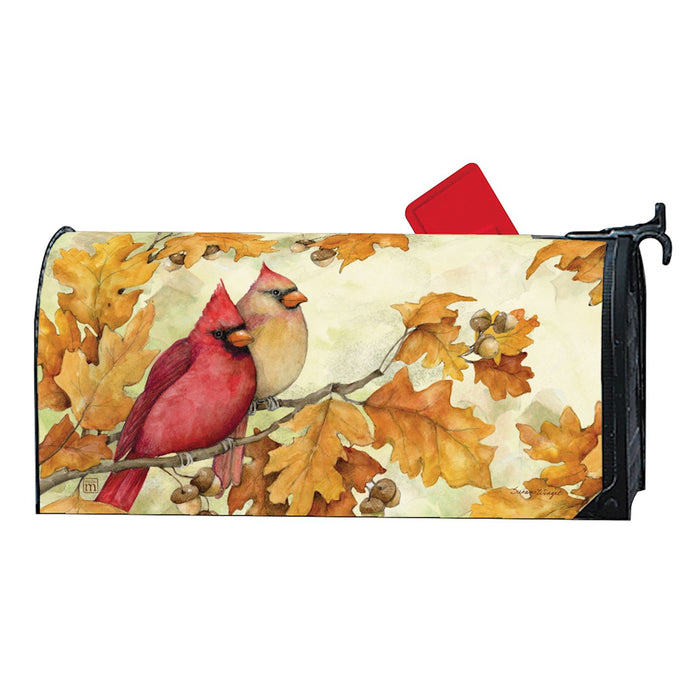 Mailbox Cover - Cardinals in Fall Oat Leaves