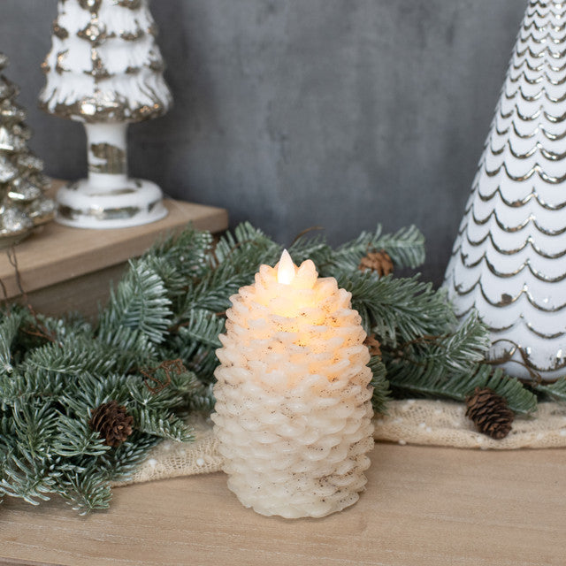 6" LED Moving Flame Cream Pinecone Candle