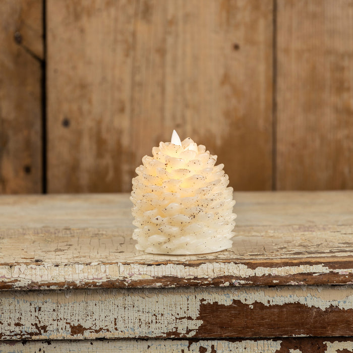 4.25" LED Moving Flame Cream Pinecone Candle