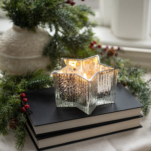 5.5" Silver Mercury Glass Star 3D Flame Candle