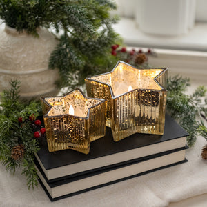 5.5" Gold Mercury Glass Star 3D Flame Candle