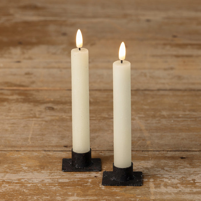7.25" 3D Flame Cream Shimmer Taper Candle (Set 2)