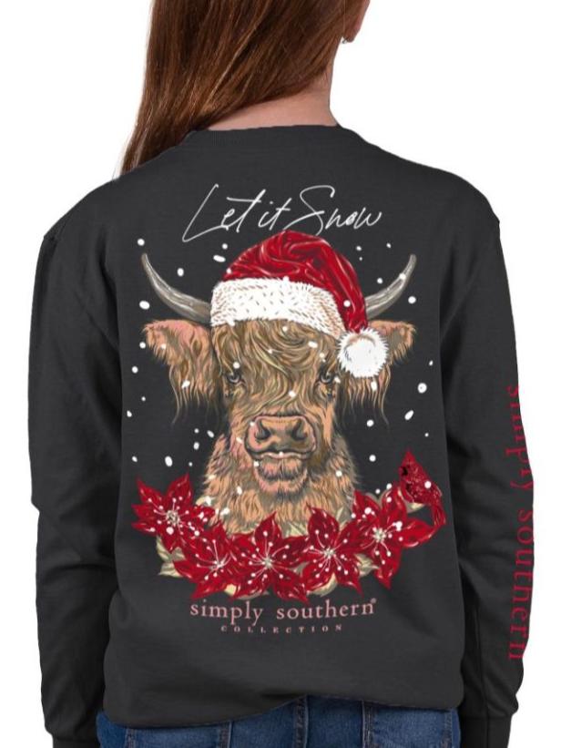 Simply Southern LS Tee - Snow Cow Black