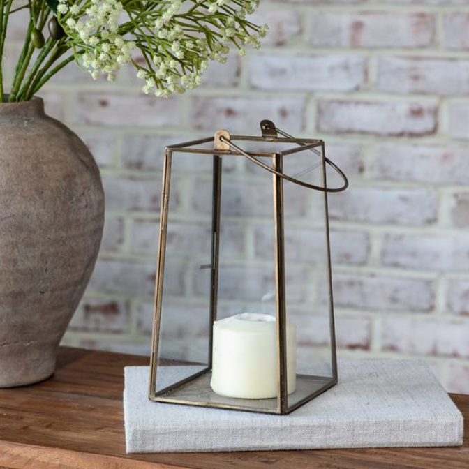 9" Glass and Iron Hanging Lantern