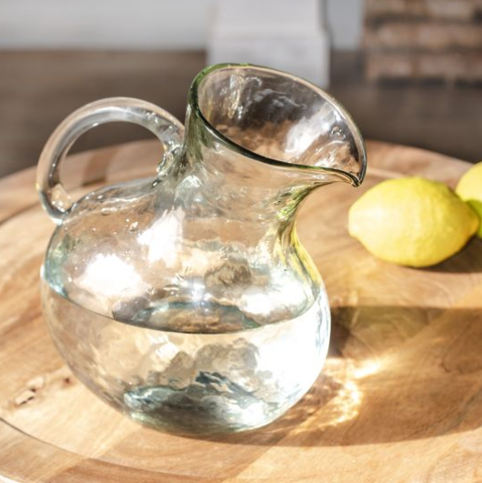 8" Clear Glass Leaning Pitcher
