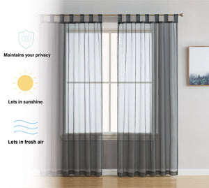 54x72 Lucento Sheer Tab Top Curtain Panels Charcoal Grey