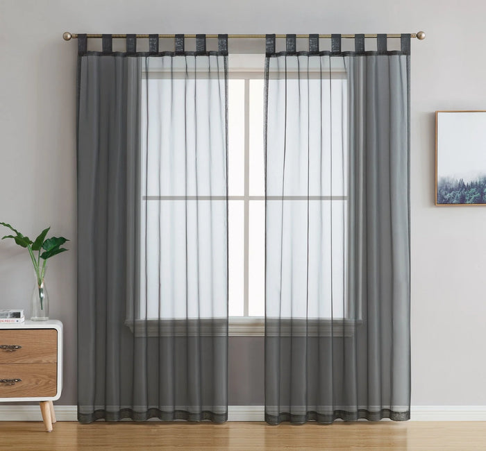 54x72 Lucento Sheer Tab Top Curtain Panels Charcoal Grey