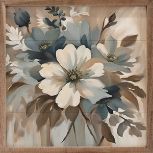 Blue and Tan Floral Display Wall Art