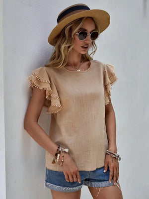 Khaki Ruffle Sleeve Blouse