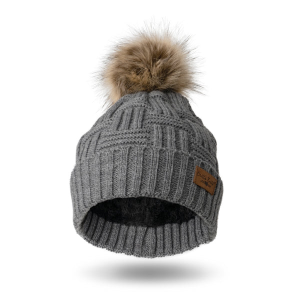 Pom Top Knit Beanie Grey