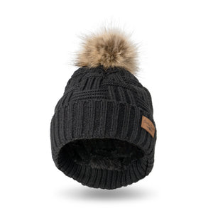 Pom Top Knit Beanie Black