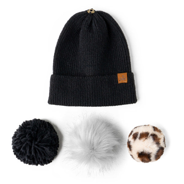 Mix Match Snap On Pom Beanie Black
