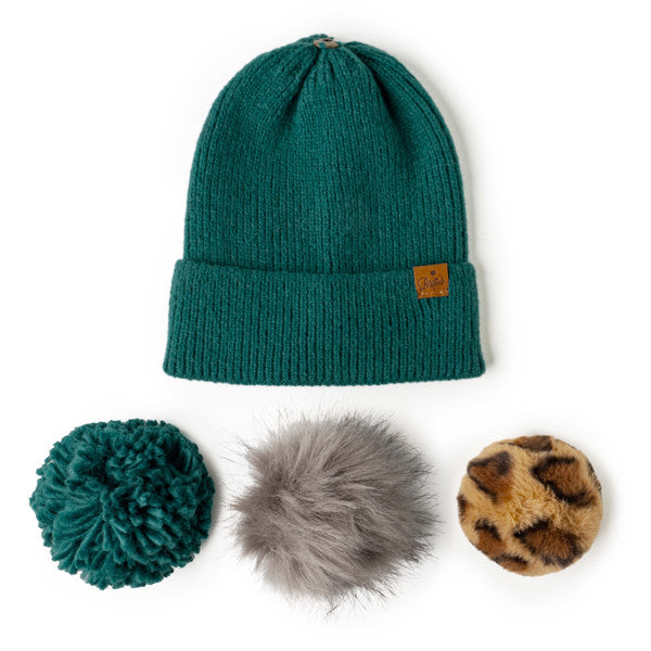 Mix Match Snap On Pom Beanie Green