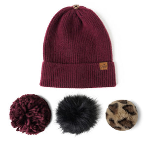 Mix Match Snap On Pom Beanie Wine