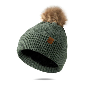 Pom Top Knit Beanie Green