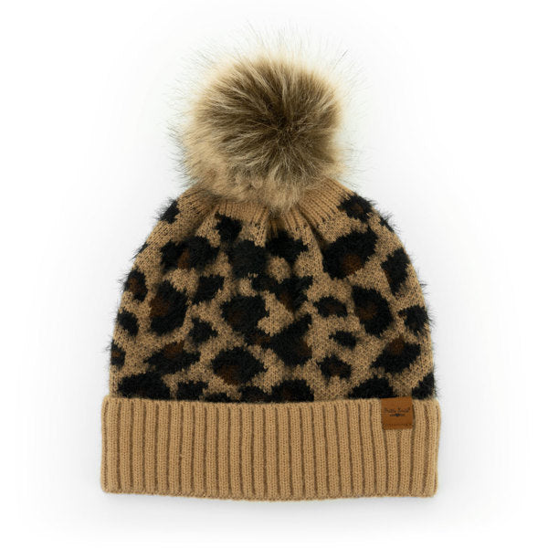 Pom Top Knit Beanie Snow Leopard
