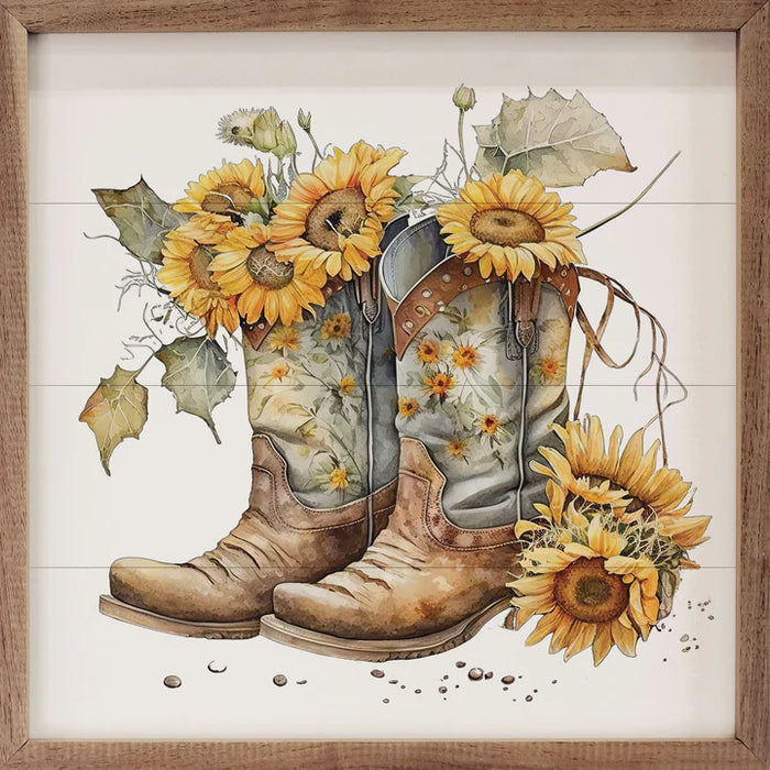 Boots with Sunflowers Wall Art