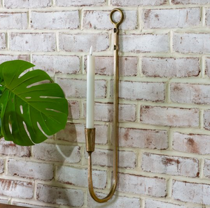 22-inch antique brass wall-mounted taper candle holder with classic decorative design