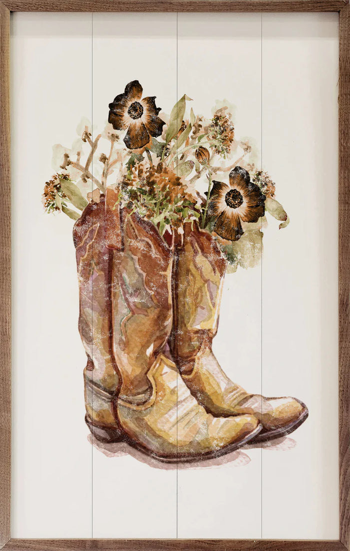 Brown Boots with Flowers Wall Art