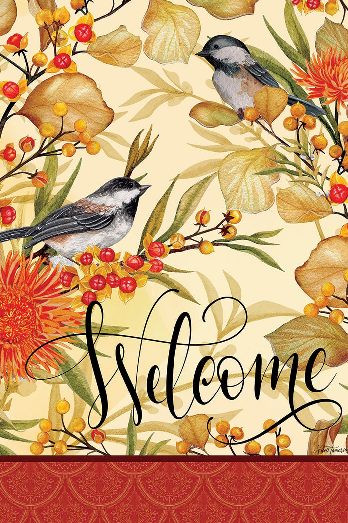 Garden Flag - Chickadee and Berries