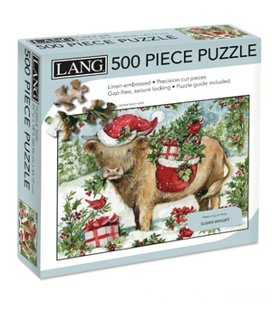 Lang 500 Piece Puzzle - Holiday Highland Cow