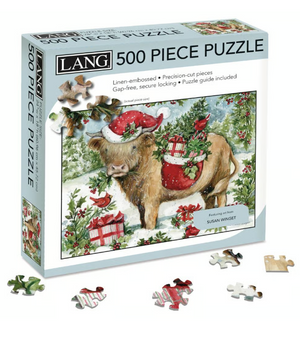 Lang 500 Piece Puzzle - Holiday Highland Cow