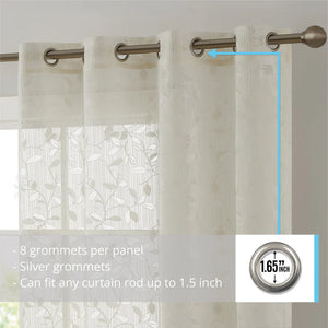 54x84 Joyce Floral Semi-Sheer Grommet Curtain Panels Ivory