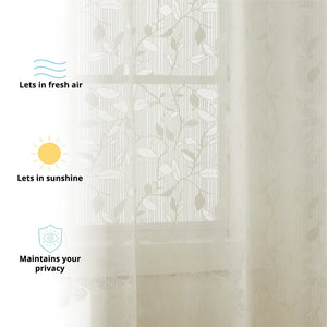 54x84 Joyce Floral Semi-Sheer Grommet Curtain Panels Ivory