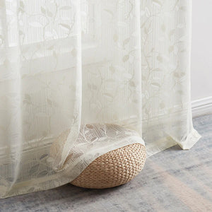54x84 Joyce Floral Semi-Sheer Grommet Curtain Panels Ivory