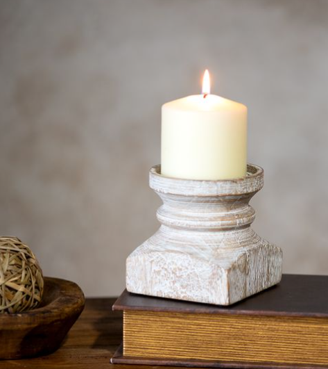 4.25" Mango Wood Pillar Holder