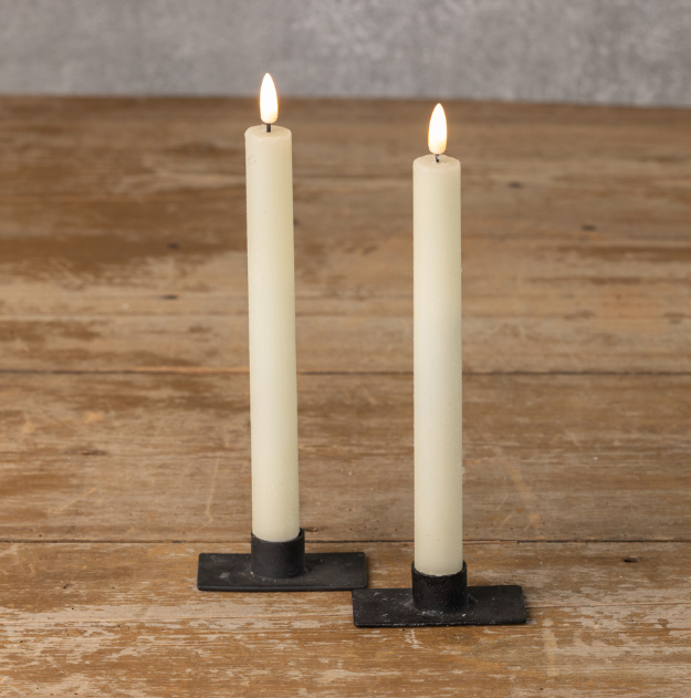 9.5" 3D Flame Cream Shimmer Taper Candle (Set 2)