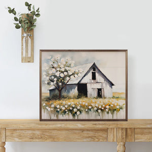 White Barn with Tree Wall Art