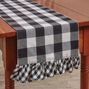 42" Table Runner - Wicklow Ruffled Black and Cream Check
